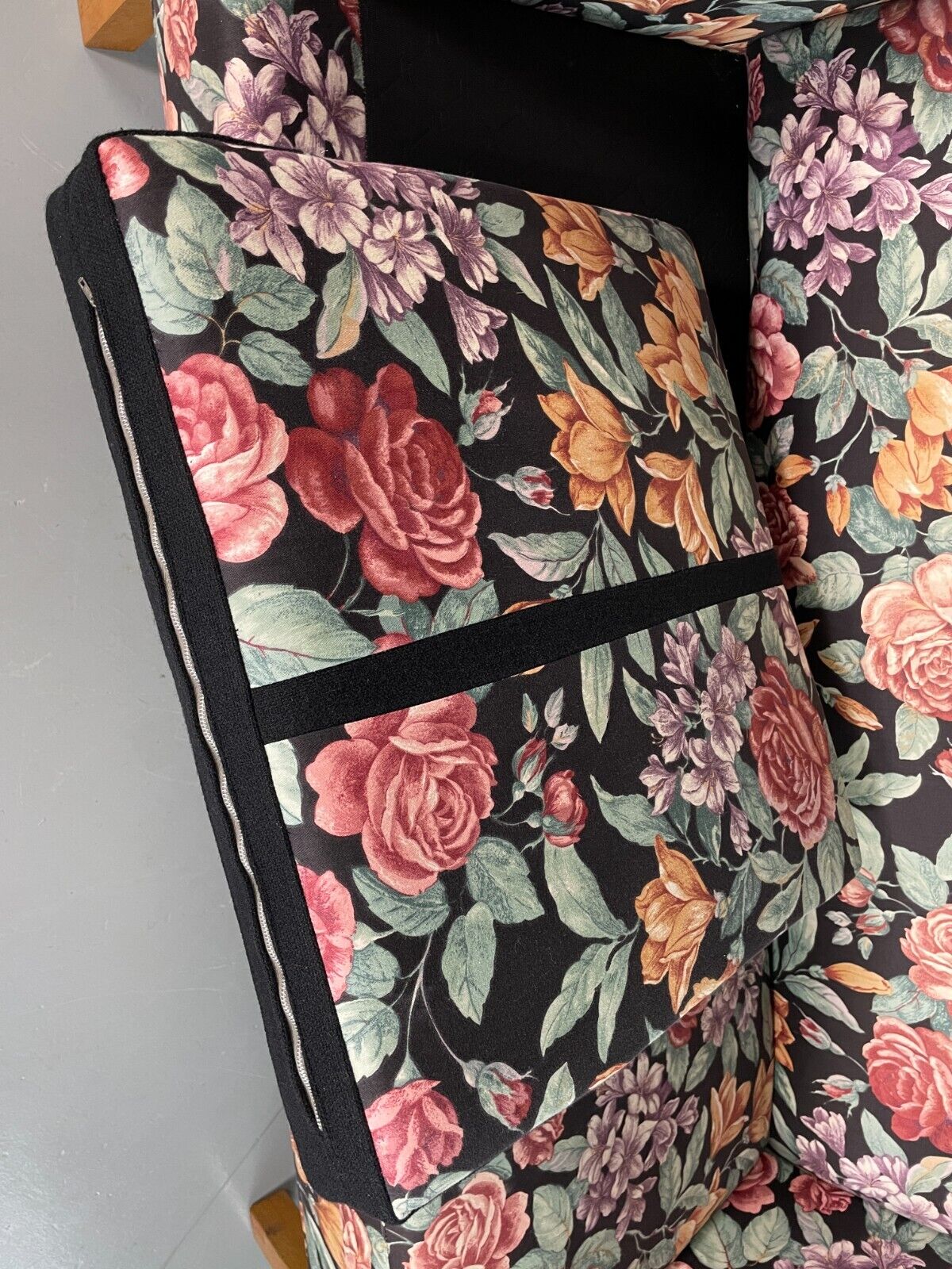 Vintage Danish 2 Seat Sofa Floral Print Oak 1970s Retro Mid Century EB6679 M2SS - UKDK FURNITURE