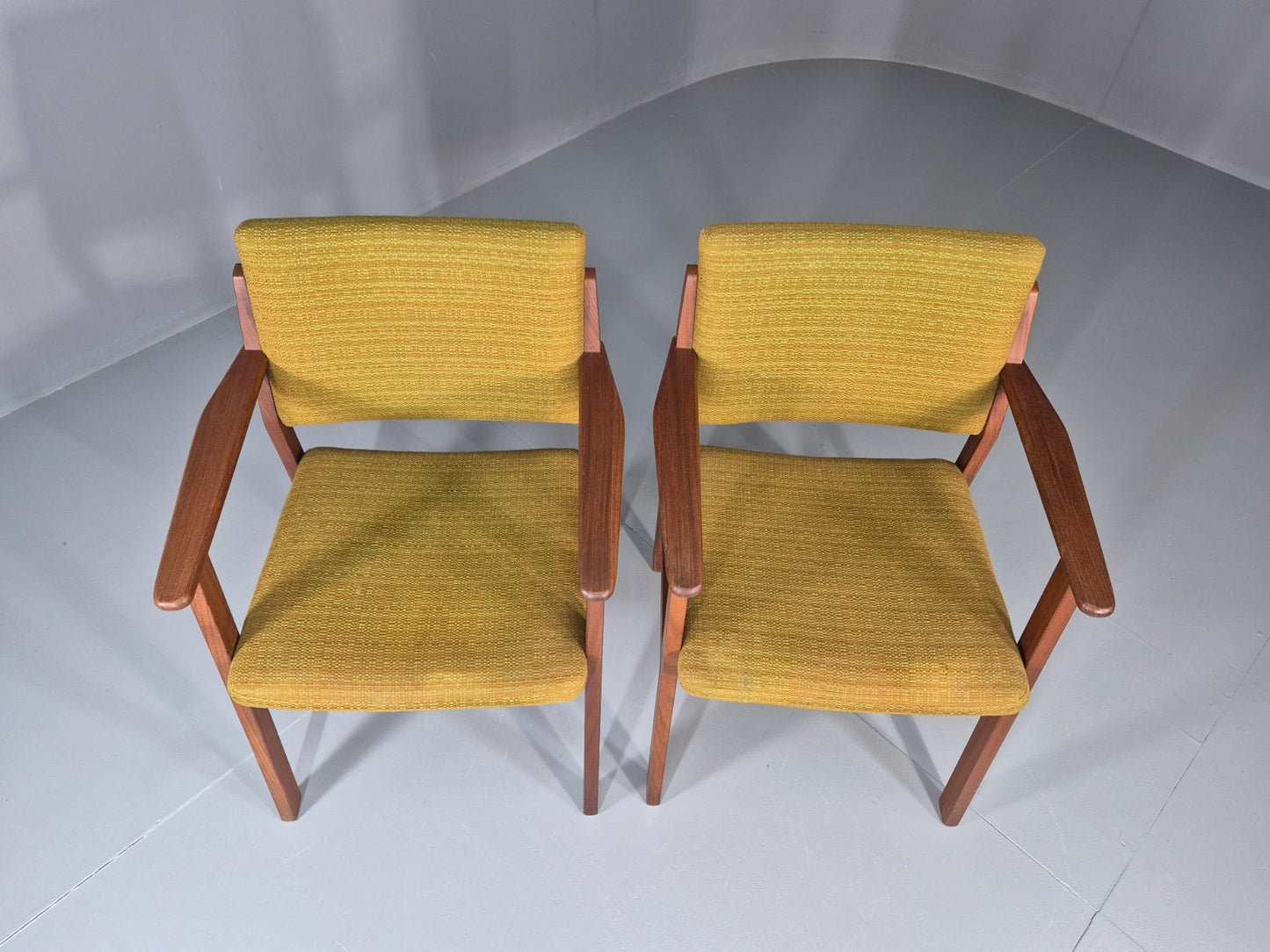 2 Danish Desk Chairs Teak Framed Original Wool Upholstery 1960s MCM EB11335 MDIN4
