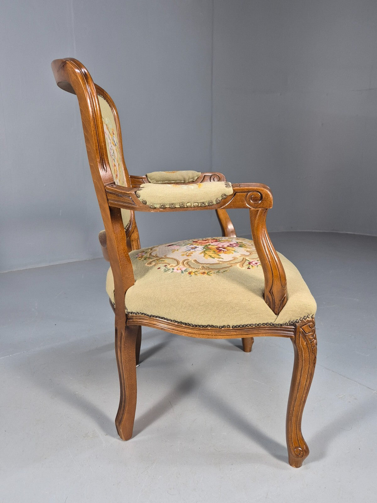 Vintage Rococo Fauteuil Floral Tapestry Carved Frame Danish 1960s EB9554 VCAR - UKDK FURNITURE