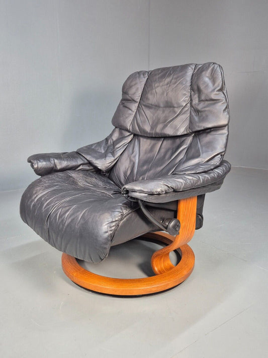 Vintage Norwegian Swivel Lounge Chair Black Leather Stressless Retro EB8490 MSWI - UKDK FURNITURE