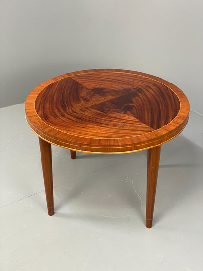 Vintage Art Deco Table Round Walnut Inlay 1950s Swedish EB11191 MWOO21