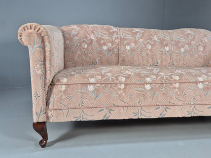 Vintage Danish Pink Cut Floral Velour Cottage Settee 1930s Antique  EB9563 V3SS1