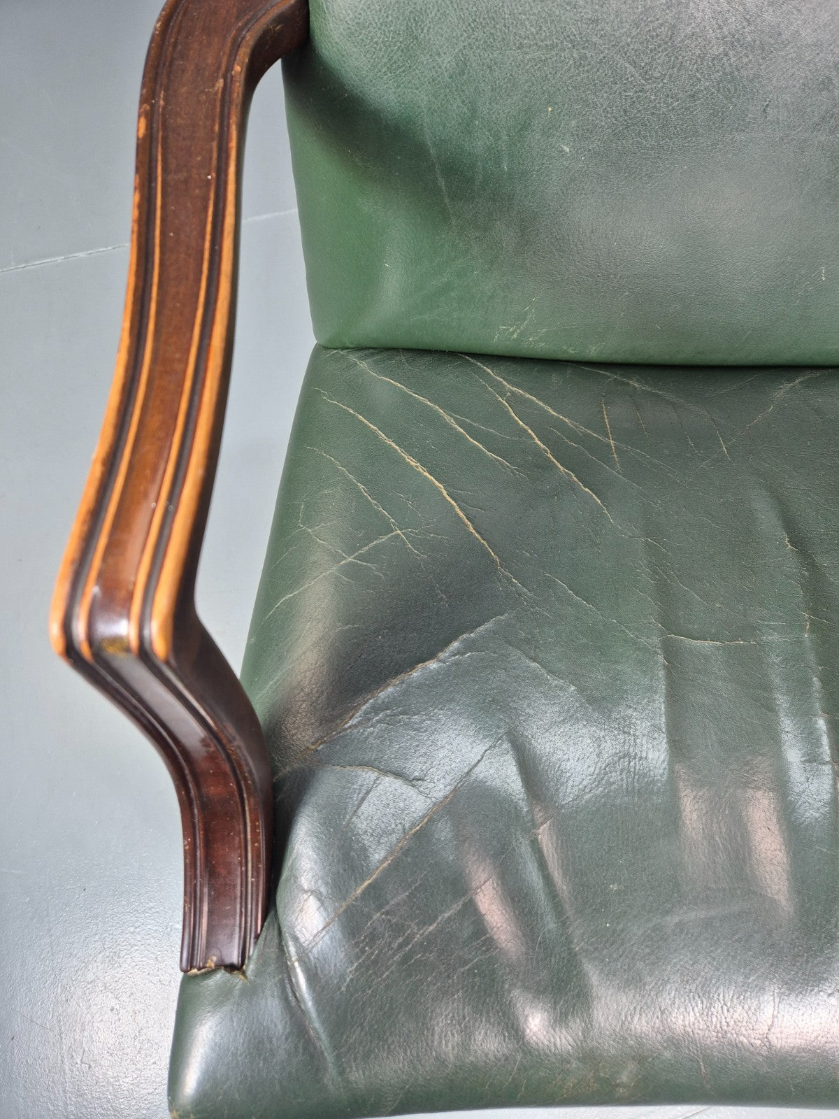 Georgian Style Elbow Chair Green Leather Mahogany Frame Danish 1970 EB10809 VLEA10
