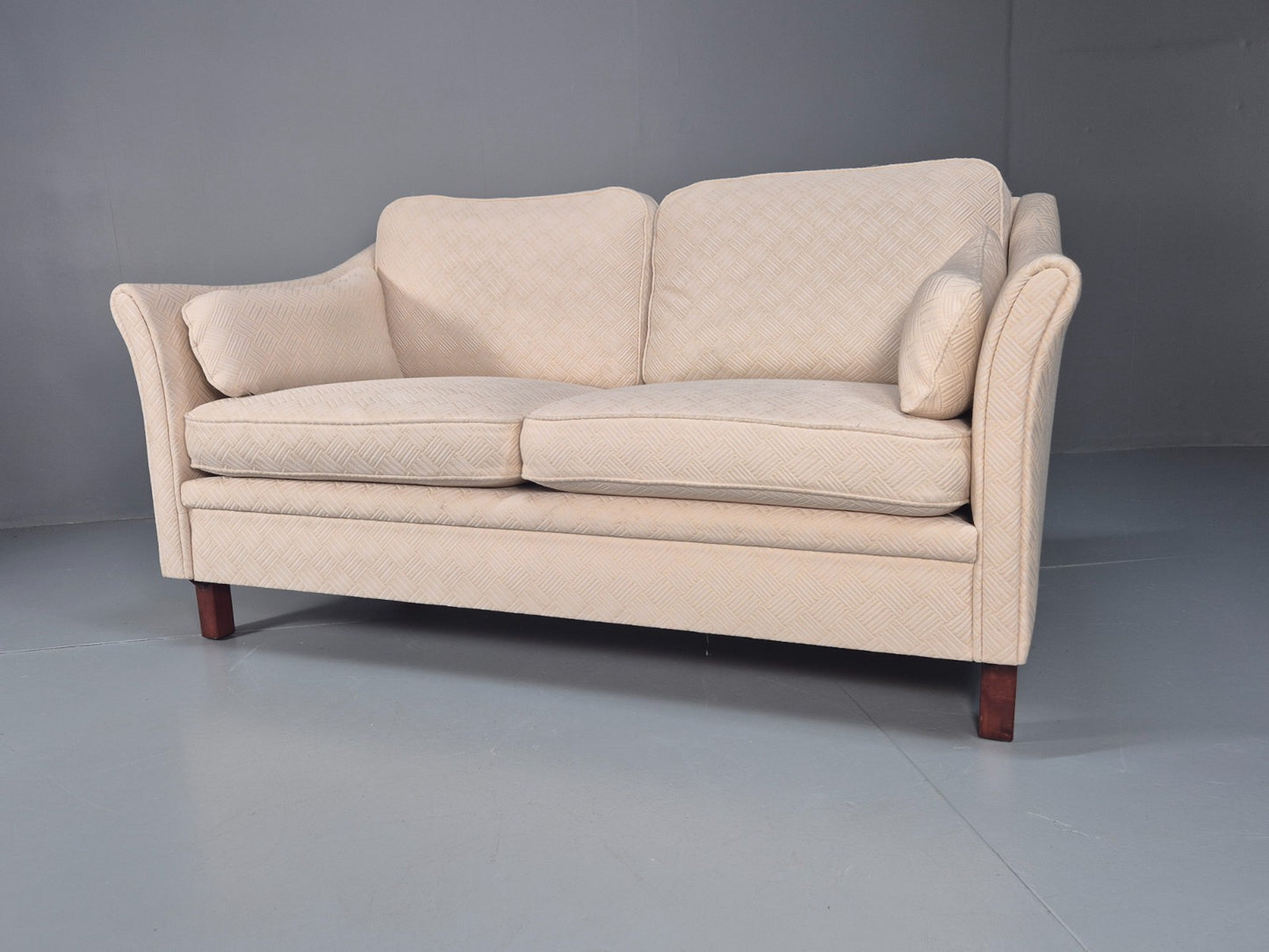 Vintage 2 Seater Sofa Retro Danish Cream Patterned Fabric EB10516 M2SS7