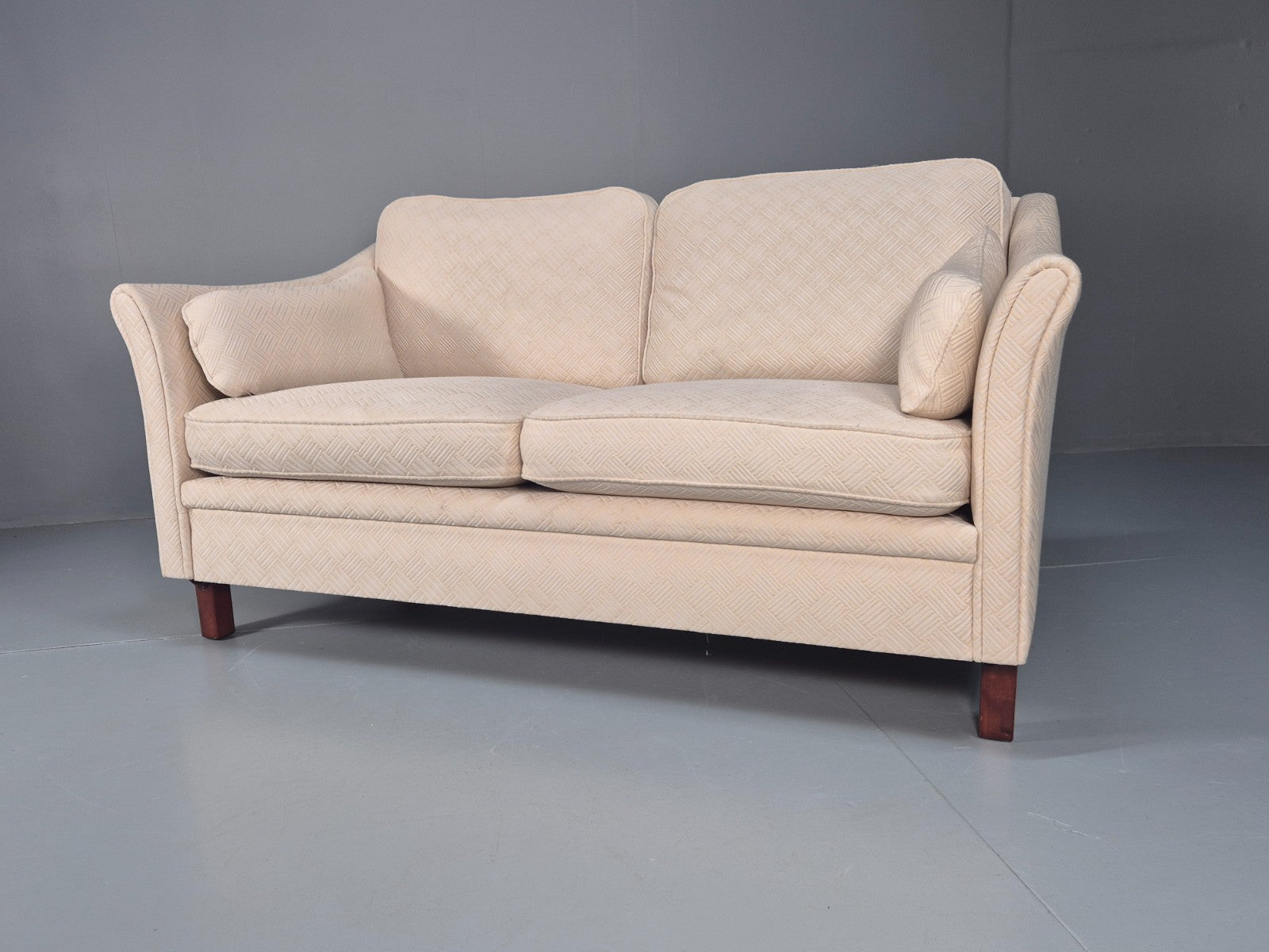 Vintage 2 Seater Sofa Retro Danish Cream Patterned Fabric EB10516 M2SS7