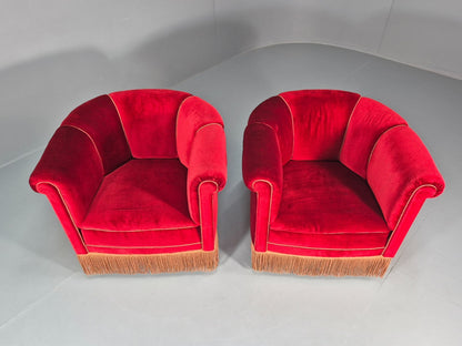 Art Deco Tub Chair Danish Red Velvet Tassels 1920s  EB10770 VCLO3