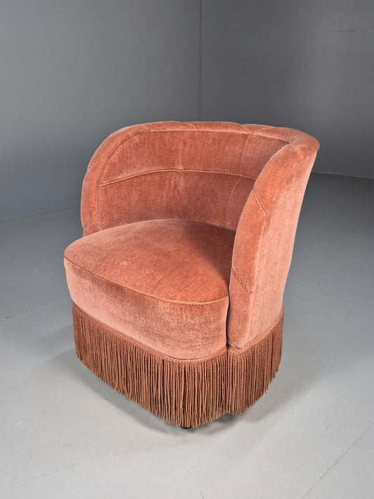 Vintage Pink Art Deco Tub Chair Danish 1930s Tassels EB9619 VCLO - UKDK FURNITURE
