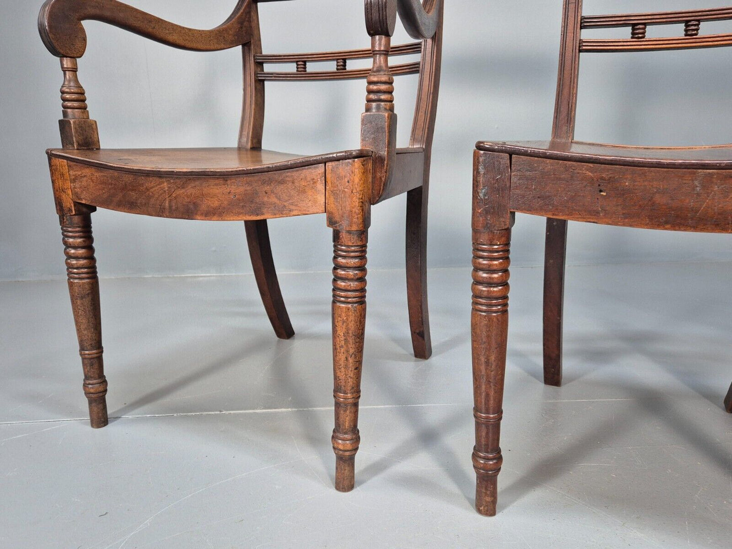 4 Antique Ball Back Walnut Dining Chairs Regency Style EB9146 VDIN - UKDK FURNITURE