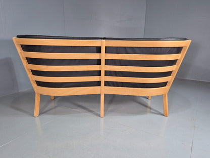 Vintage Danish 2 Seat Sofa Black Leather Beech Stouby Retro MCM EB7447 M2SS - UKDK FURNITURE