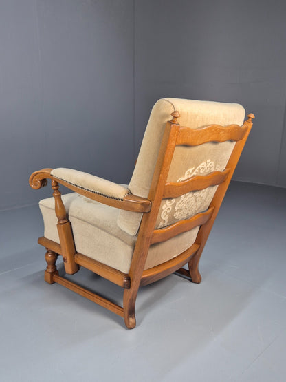 Vintage Danish Oak Frame 1970s Lounge Chair Gold Floral Upholstery EB9658 VCLO - UKDK FURNITURE