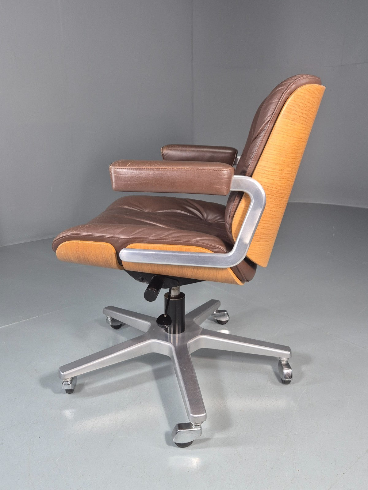 Stoll Giroflex Office Chair Vintage Brown Leather Swivel Reclining EB10998 MSWI10