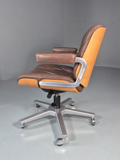 Stoll Giroflex Office Chair Vintage Brown Leather Swivel Reclining EB10998 MSWI10