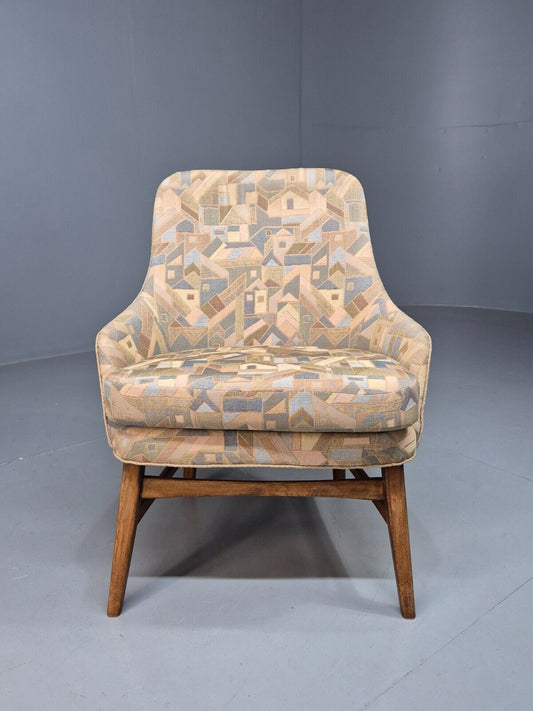 Vintage Danish Lounge Chair Multi Coloured Curved Retro 1950s MCM EB8253 MNOR - UKDK FURNITURE