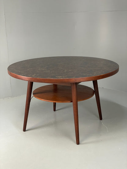 Vintage Round Dining Table 1960s Mid Century Formica Teak Shelf EB11810 MWOO3