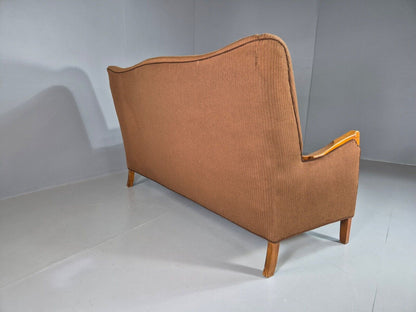 Vintage Danish 3 Seat Sofa Brown Wool High Back 1950s Retro MCM EB7504 M3SS - UKDK FURNITURE
