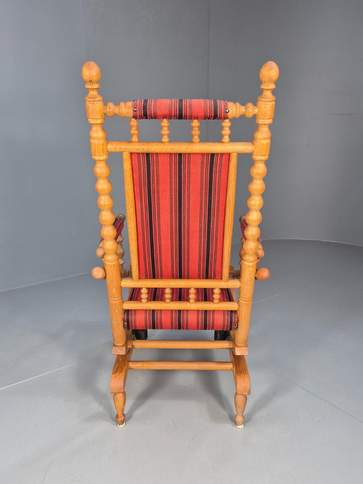 Vintage Danish Rocking Chair Oak Frame Red Stripe American Style EB9375 VCAR - UKDK FURNITURE