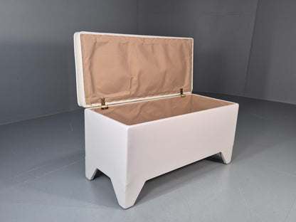 1970s Vinyl Ottoman Storage Chest White Retro Kitsch EB11572 MWOO1