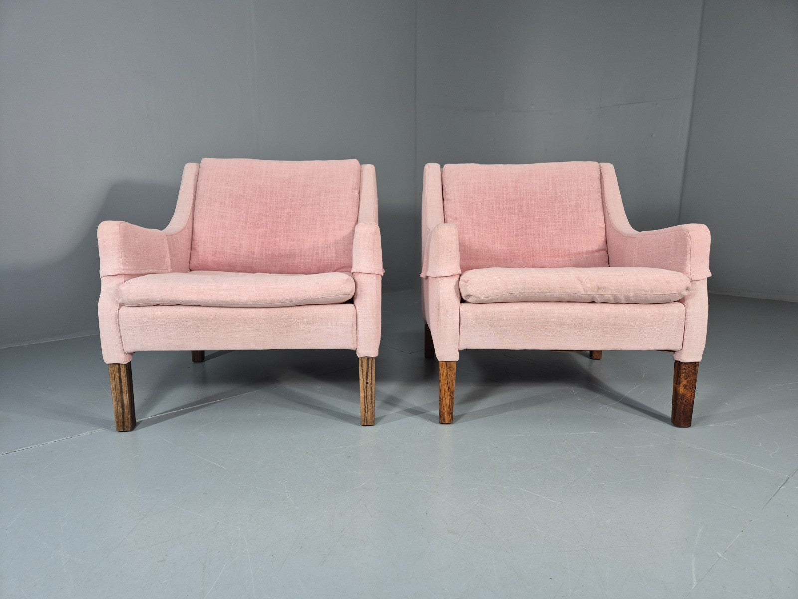 2 Midcentury Lounge Chairs 1960s Vintage Danish Pink Cotton EB11217 MNOR3