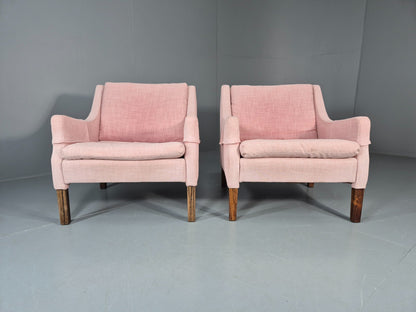 2 Midcentury Lounge Chairs 1960s Vintage Danish Pink Cotton EB11217 MNOR3
