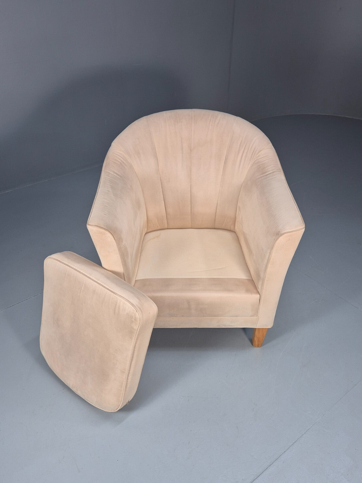 Mordern Danish Cream Faux Suede Tub Chair Beech Legs EB9308 MNOR - UKDK FURNITURE