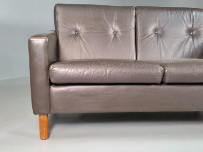 2 Seat Sofa Vintage Danish Brown Leather 1970s Retro MCM EB7314 M2SS3