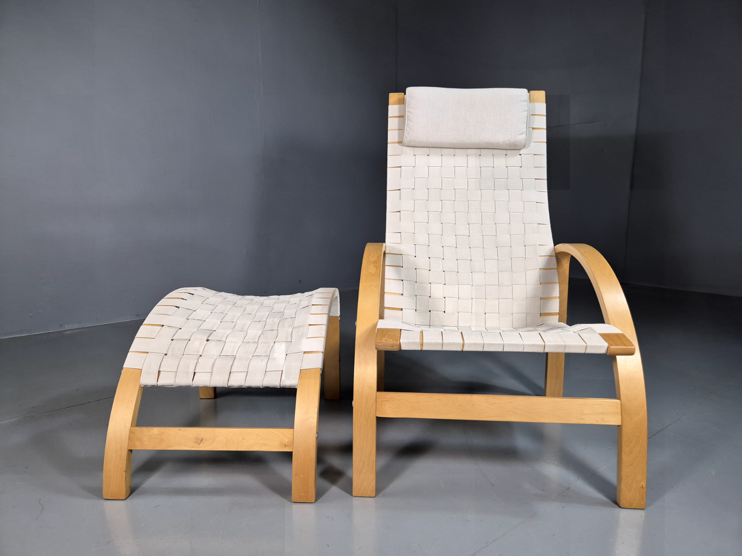 Vintage Danish Lounge Chair Footstool Canvas Bentwood Retro MCM EB7231 MBEN - UKDK FURNITURE