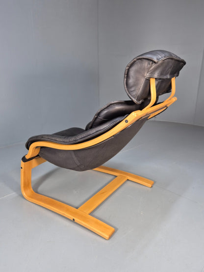 Vintage Danish Lounge Chair Black Leather and Bentwood 1980s Retro EB9496 MBEN - UKDK FURNITURE