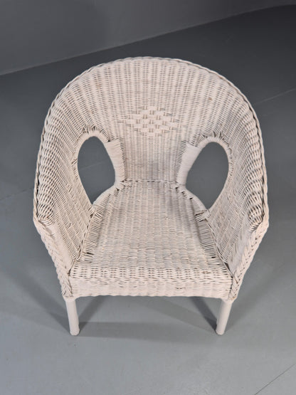 Vintage Rattan Lounge Chair White Painted 1970s Retro EB11219 VBER2