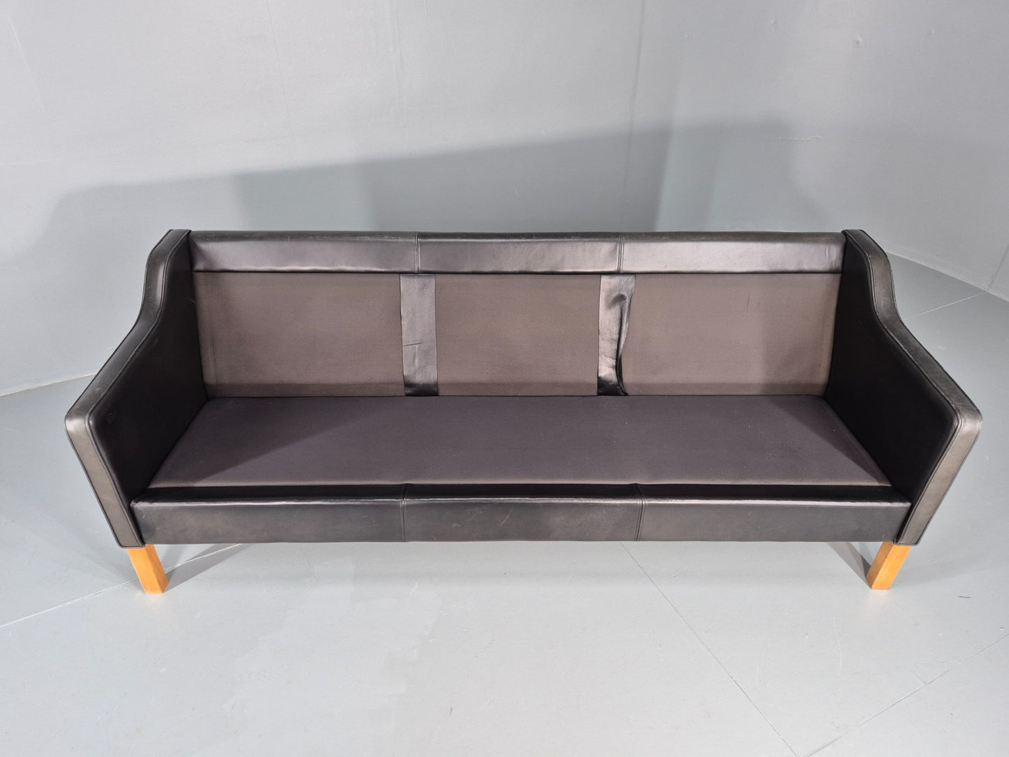 Vintage 3 Seat Sofa Black Leather Danish 1980s Retro Mid Century EB10479 M3SS11