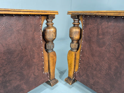 2 Edwardian Lounge Chairs Baroque Oak Frame Rexine and Velour EB11264 VLEA18