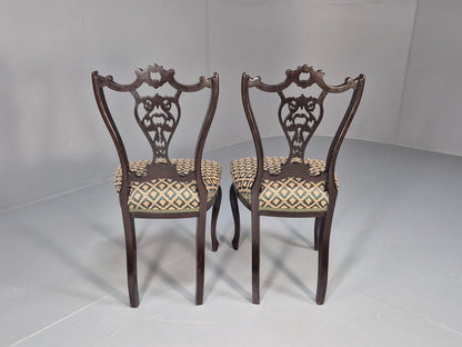 Vintage Royal Green Dining Chairs Pair Leaf Pattern Mahogany Frame EB9691 VDIN - UKDK FURNITURE