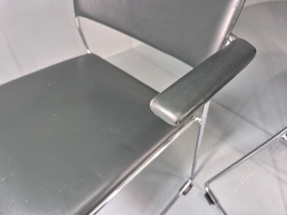 6 Leather Stacking Chairs Brunner Linos Dark Green Chrome Modern EB11734 MSTA17