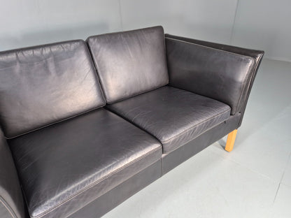 Vintage 2 Seater Settee Danish Retro Black leather and Vinyl EB11640  M2SS3