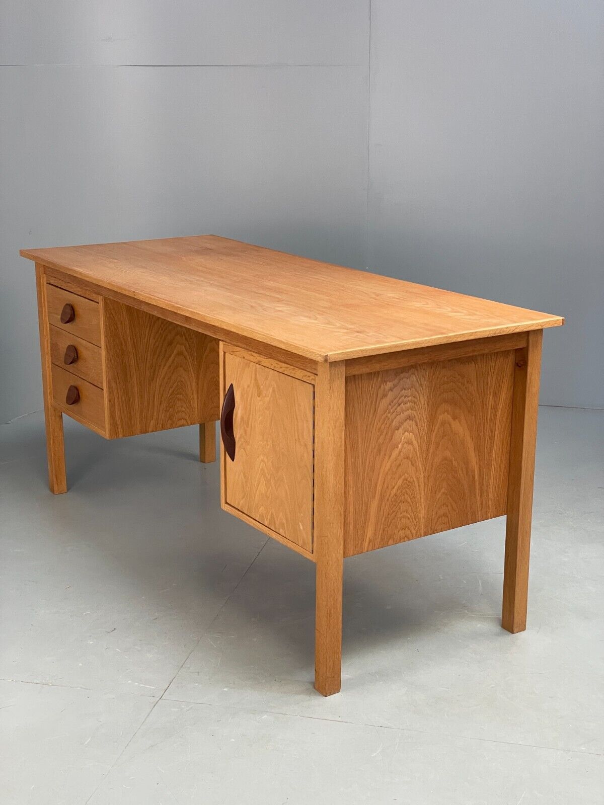Vintage Danish Oak Desk Teak Handles With Drawers And Storage EB8722 MWOO - UKDK FURNITURE