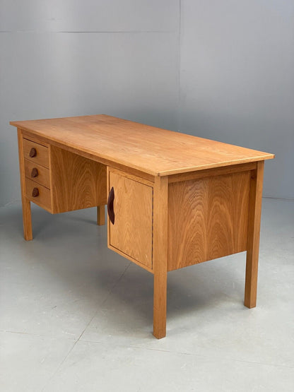 Vintage Danish Oak Desk Teak Handles With Drawers And Storage EB8722 MWOO - UKDK FURNITURE