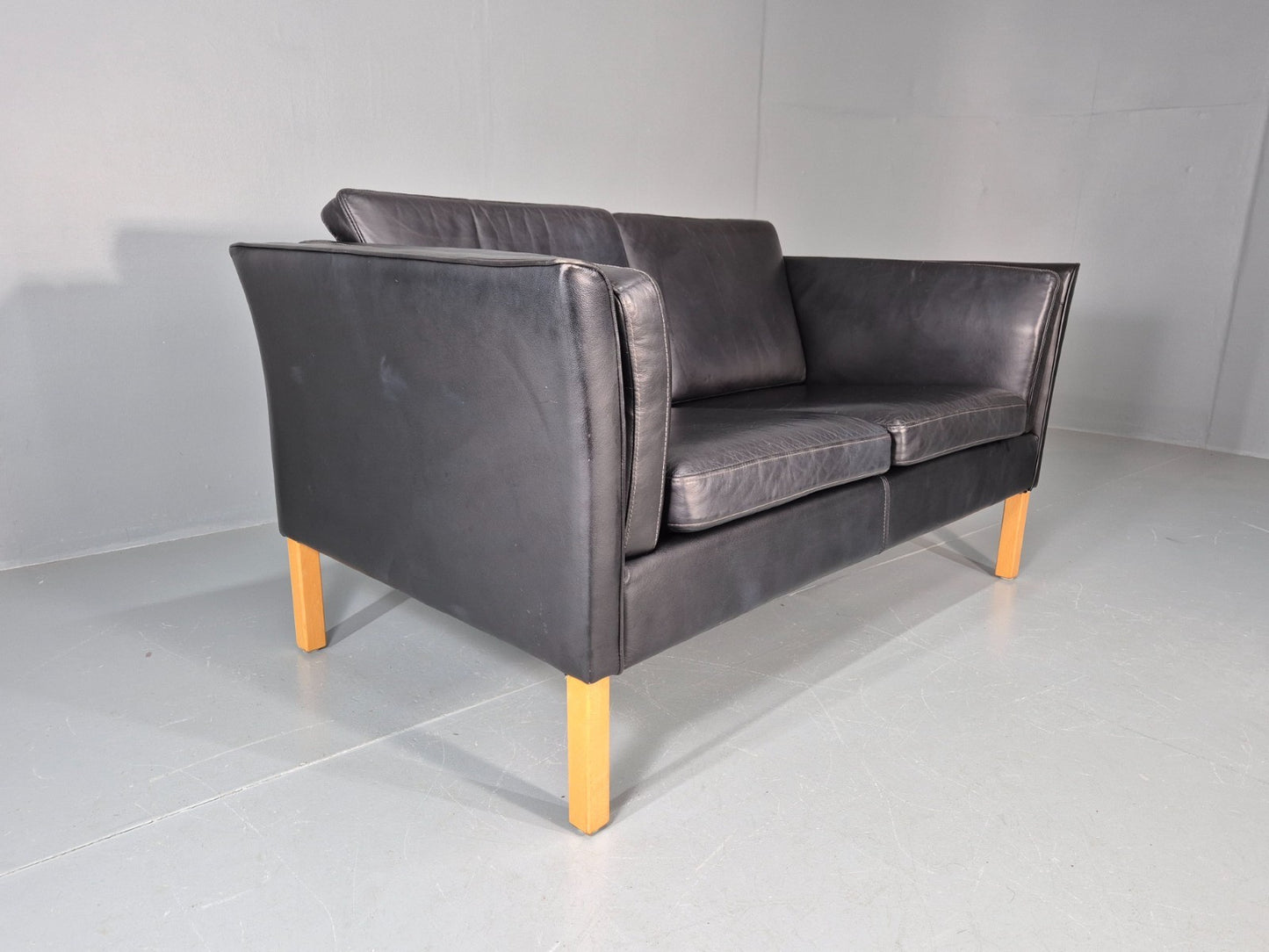 Vintage 2 Seater Settee Danish Retro Black leather and Vinyl EB11640  M2SS10