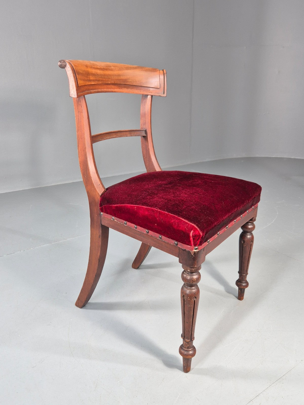Antique William IV Mahogany Dining Chair Red Velvet Upholstery 1830 EB11224 VDIN3