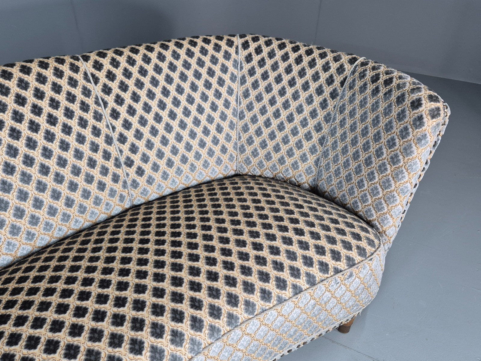 Vintage Three Seater Danish Banana Sofa 1930s Art Deco Cut Cotton EB10782 V3SS5