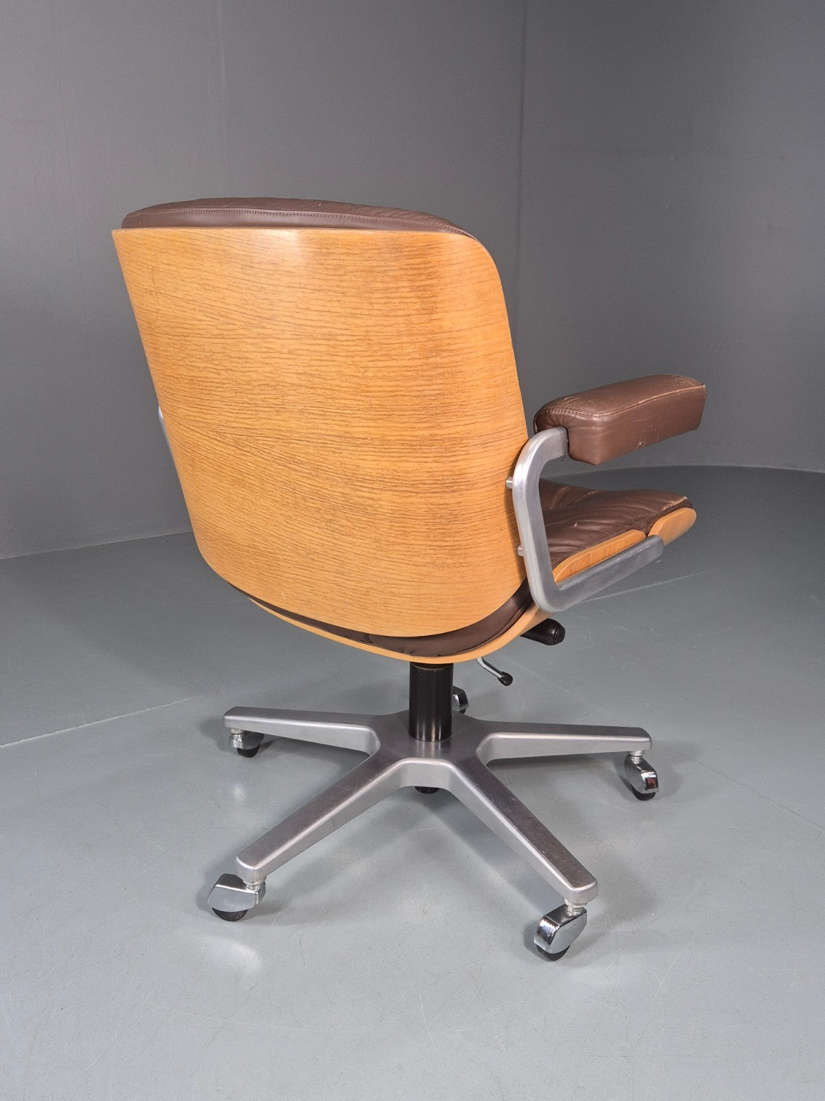 Stoll Giroflex Office Chair Vintage Brown Leather Swivel Reclining EB10998 MSWI7