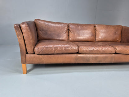 Mid Century Three seater Sofa Brown Leather Vintage Danish 1970s EB10077 M3SS2