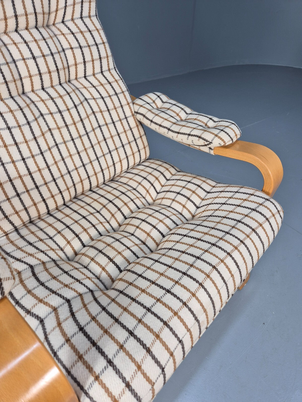 Vintage Danish Bentwood Lounge Chair Cream Wool Upholstery 1980s MCM EB9246 MBEN - UKDK FURNITURE