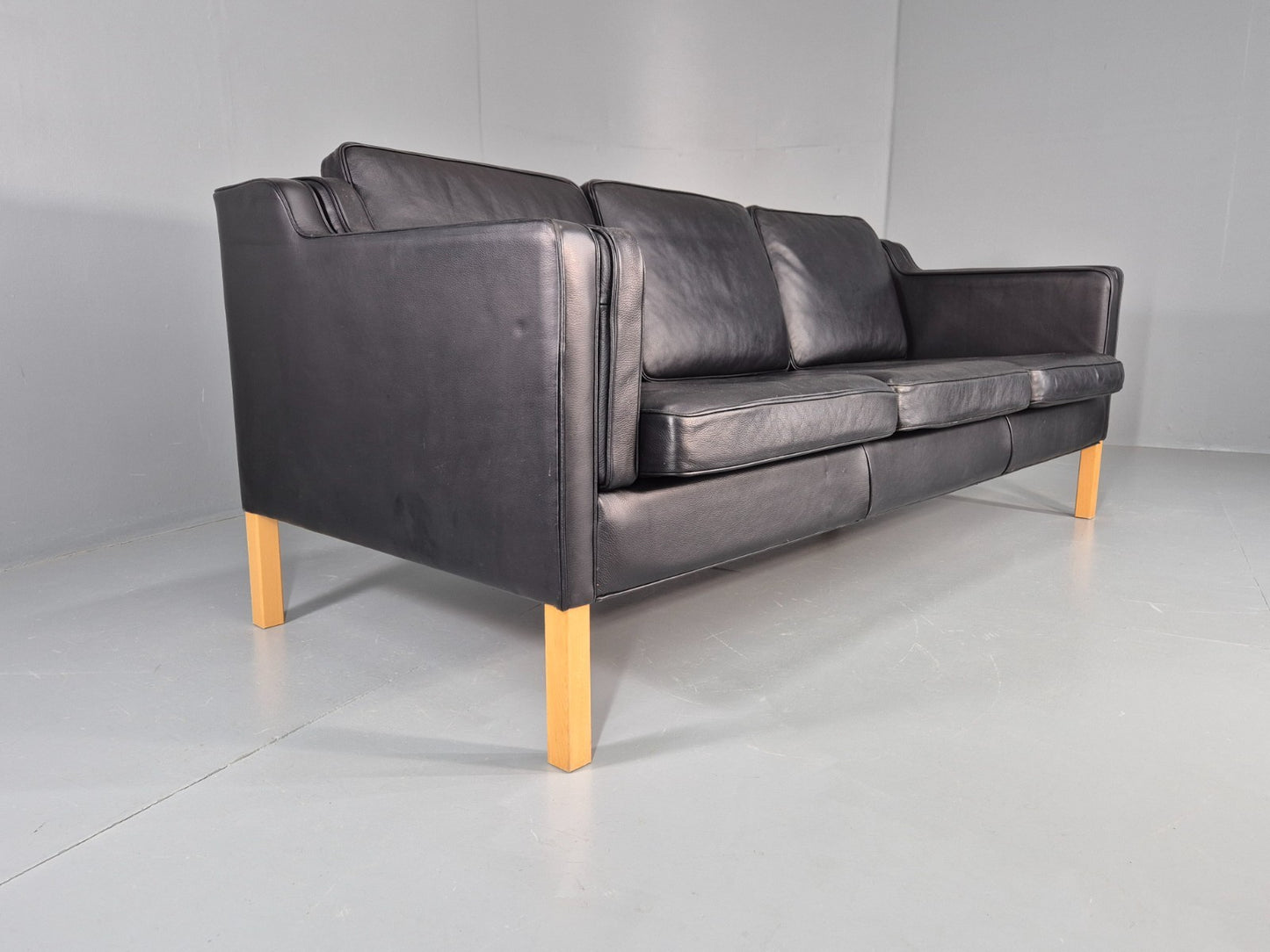 Vintage 3 Seat Sofa Danish Black Leather Mid Century Retro 1980s EB10476 M3SS1