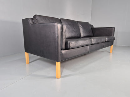 Vintage 3 Seat Sofa Danish Black Leather Mid Century Retro 1980s EB10476 M3SS1