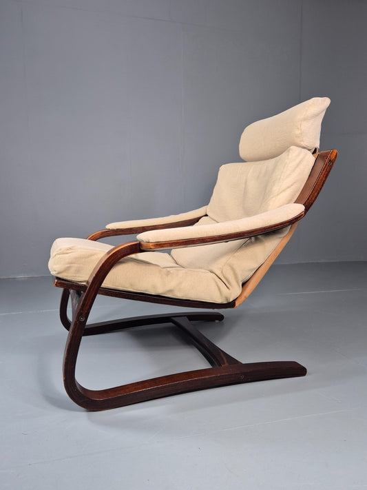 Vintage Danish Bentwood Lounge Chair Cantilever Design 1970s Retro EB11329 MBEN1