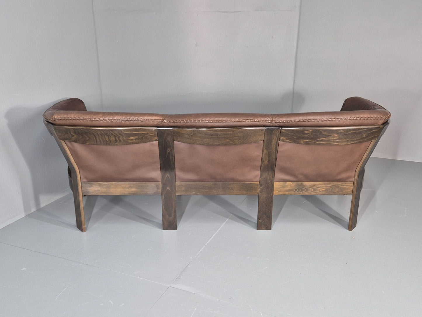 3 Seater Vintage Sofa Danish Mid Century Brown Leather 1970s Retro EB11370 M3SS14