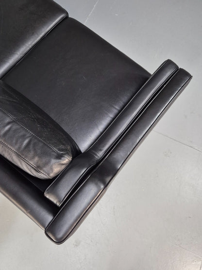 Vintage 2 Seater Black Leather Danish Sofa Borge Mogensen Style EB9078 M2SS - UKDK FURNITURE