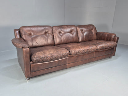1970s Three Seat Retro Sofa Danish Brown Leather Vintage  EB10687 V3SS0
