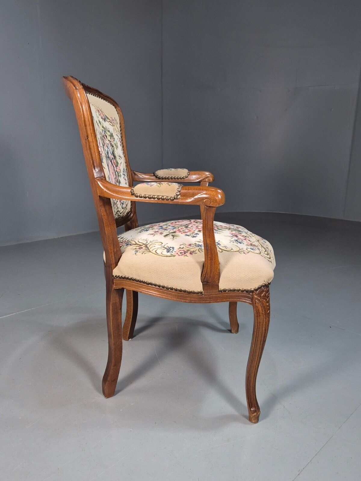 Vintage Danish Lounge Chair Fauteuil Floral Tapestry Hardwood Retro EB8083 VCAR - UKDK FURNITURE