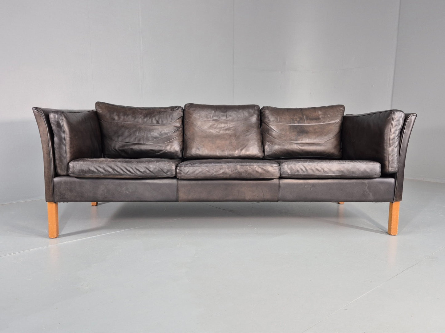 Vintage 3 Seat Sofa Danish Black Leather Vemb MCM Retro 1980s  EB10478 M3SS5