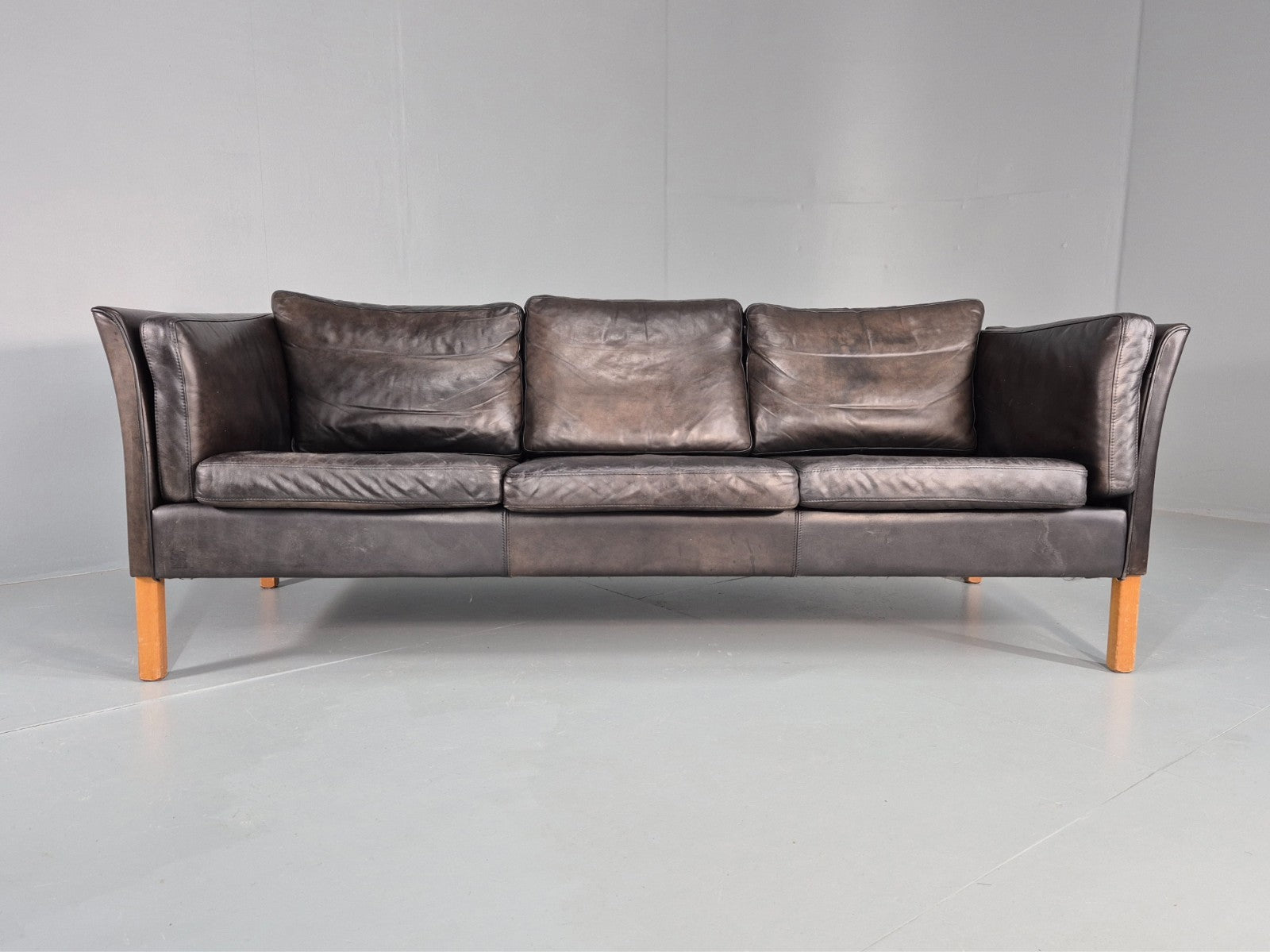 Vintage 3 Seat Sofa Danish Black Leather Vemb MCM Retro 1980s  EB10478 M3SS5